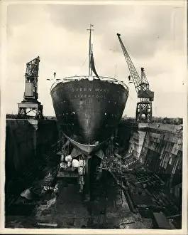 Graving: Liner Queen Mary in dry dock, Southampton