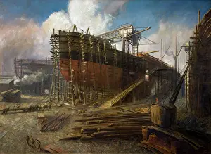 Triptych: Liner on Stocks Central Panel of Triptych shipbuilding in