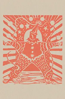Linocuts: Linocut of a Clown in orange and white