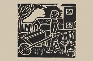 Linocuts: Linocut, Man and Wheelbarrow