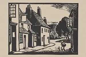 Linocuts: Linocut of village scene