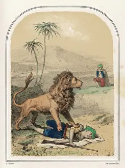 Confronts: LION AND HUNTERS