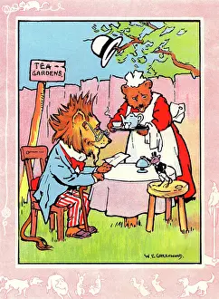 Waitress: Lion at tea gardens with bear and mouse