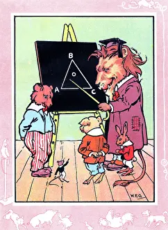 Floorboards: Lion teaches geometry to bear, mouse, pig and rabbit