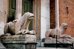 Assumption: Lions sculptures. Northern transept. Cremona Cathedral