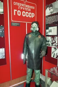 Massive: Liquidator protective clothing on display at Chernobyl