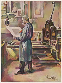 Lithographer: LITHOGRAPHER READS PROOF