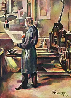 Viewing: The Lithographer, viewing a three-colour process print