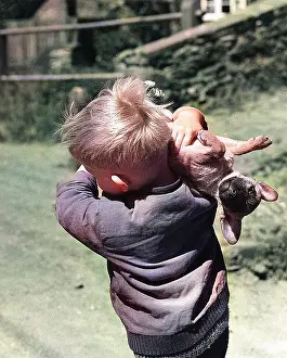 Andrew Besley: Little boy carrying a dog over his shoulder