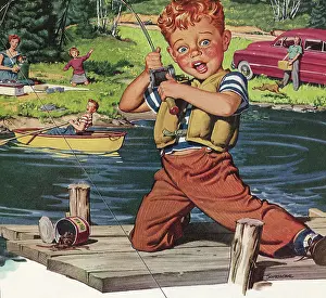 Catches: Little Boy catches Fish