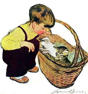 Muriel Dawson Collection: Little boy with cats by Muriel Dawson