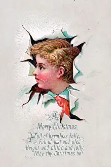 Ripping: Little boy on a Christmas card