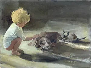 Rosalie: Little Boy with a dog and a Siamese cat