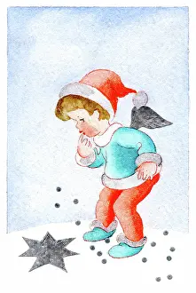 Schermele: Little boy finding a star in the snow