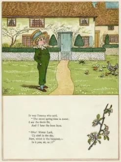 Leaded: Little boy in a garden in the spring