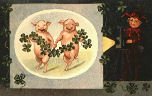 Projected: Little boy in jester's costume with projection show