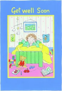 Pajamas: Little boy lying on his bed ? Get Well Soon