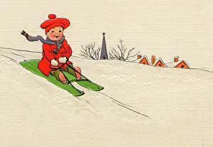 Sledge: Little boy out sledging