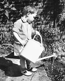Helpful: Little boy watering the garden