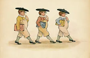 Ingles: Three little boys heading out to school