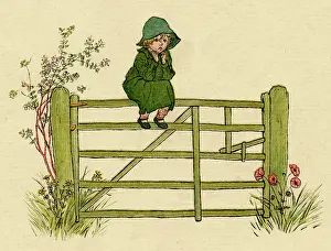 Huddled: Little child sitting on a fence