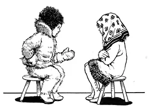 Stools: Two little children talking
