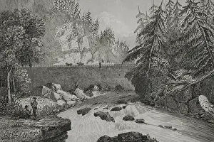 Roux: Little Falls. Mohawk River valley rapids and rocks - Milbert