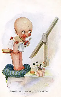 Curled: Little girl with bald head