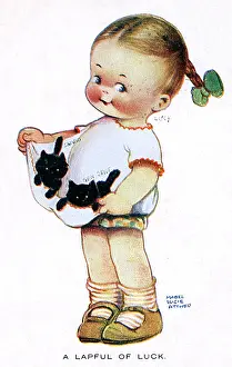 Lucie Attwell Limited (andrew Besley): Little girl with two black kittens