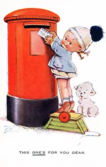 Posting: Little girl posting a letter