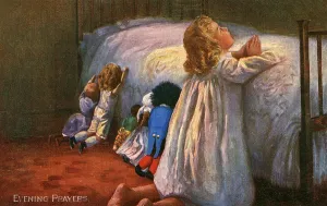 Nightie: A little girl says her evening prayers by her bedside