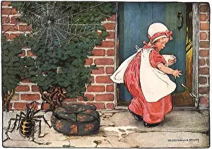 Little Miss Muffet sitting on a cushion from Mary Evans