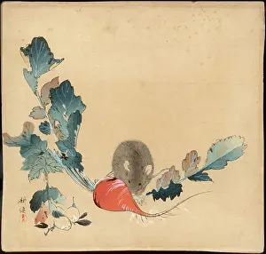 Smells: A little mouse sniffs a radish - Japanese print