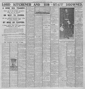 Drown: Liverpool Echo newspaper front page Lord Kitchener drowns