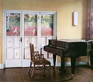 Ravilious: Living room with painted panels by Eric Ravilious