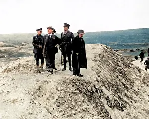 Escorted: Lloyd George on edge of mine crater, Western Front, WW1