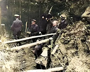 Lloyd George emerging from German dugout, WW1