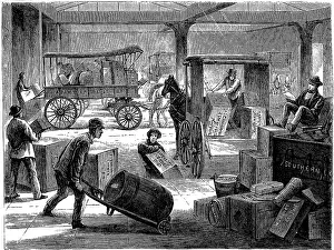 Courier: Loading up horse-drawn vans at the Wells Fargo