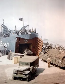 Jeeps: Loading a Landing Ship in Portland, England, before