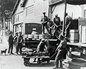 Despatch: Loading spare motor parts, Western Front, WW1