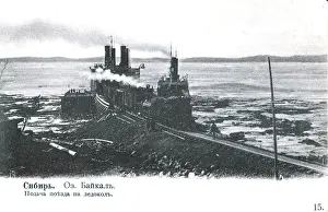 Angara: Loading a train on to the icebreaker Baikal