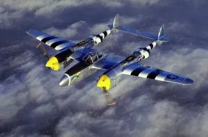 Distinguish: Lockheed P-38J Lightning -in D-Day stripes to help dist