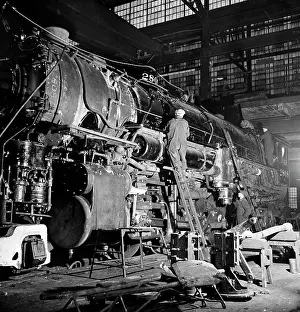 Northwestern: A locomotive being repaired at the Chicago and
