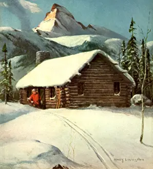 Livingston: Log Cabin in Snow