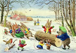 Dragging: A Log for Christmas - animals dragging log