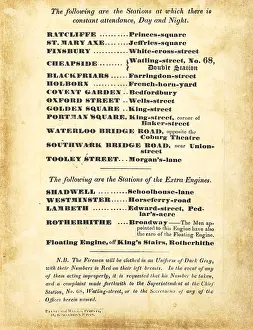Shadwell: London Fire Engine Establishment, list of fire stations