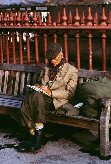 Notepad: London Street Scene -- man on bench