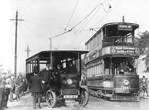 Overtake: A London tram overtaking a trolleybus
