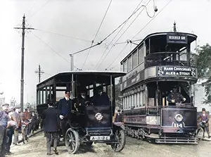 Overtake: A London tram overtaking a trolleybus
