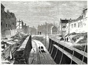 Farringdon: London underground railway construction 1865
